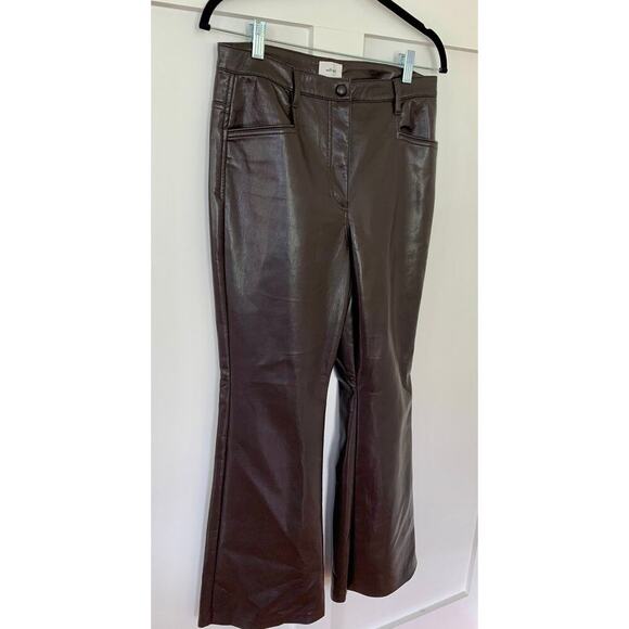 Wilfred Faux Leather Bootleg Pants in Dark Brown Size 10 Zip Fly Pockets Party - Picture 2 of 4